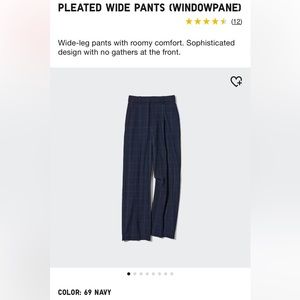 UNIQLO Wide Leg Pleated Pant in navy windowpane